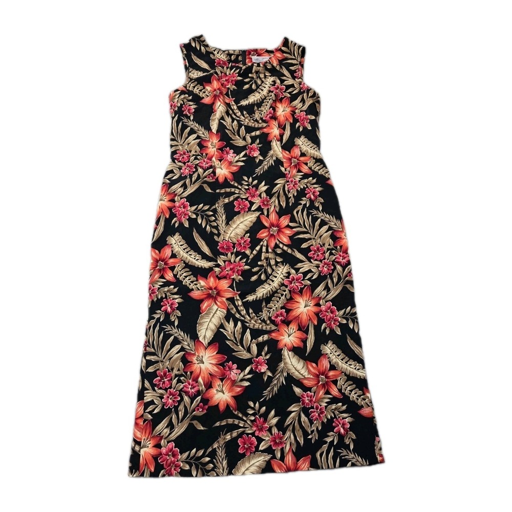 Vintage Kathie Lee Hawaiian Floral Maxi Dress Sleeveless Resort Wear Luau Medium